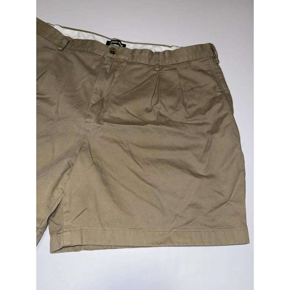 Lands' End Men 40 Chino Shorts Cotton Traditional Fit Tan Khaki Pleated Casual